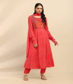 Red kirti anarkali kurta with pant and dupatta