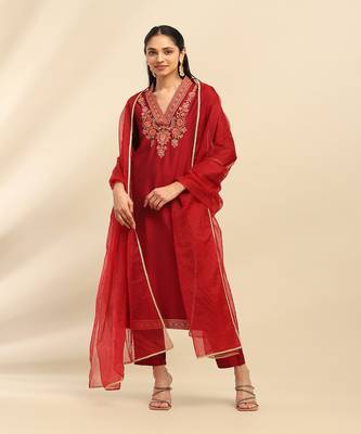 Red scarlette kurta with pant and dupatta 1