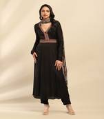 Black moxy anarkali kurta with pant and dupatta