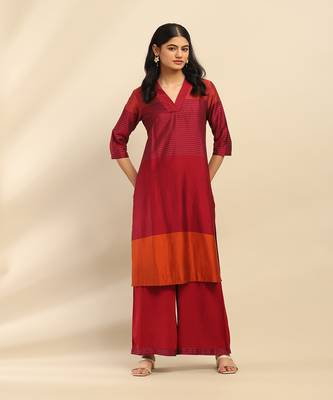 Magenta camellia kurta with palazzo 1
