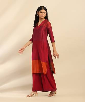 Magenta camellia kurta with palazzo 2