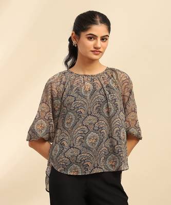 Blue cassandra peasant top with camisole 1