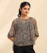 Blue cassandra peasant top with camisole