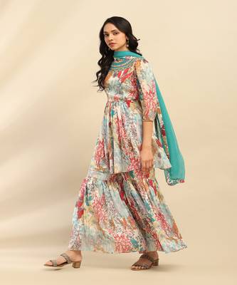Off white irises kurta with sharara and dupatta 2