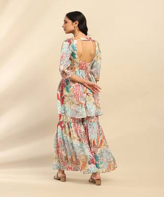 Off white irises kurta with sharara and dupatta 3