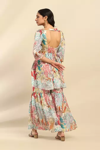 Off white irises kurta with sharara and dupatta