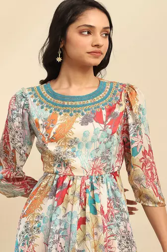 Off white irises kurta with sharara and dupatta
