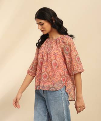 Peach cassandra peasant top with camisole 2