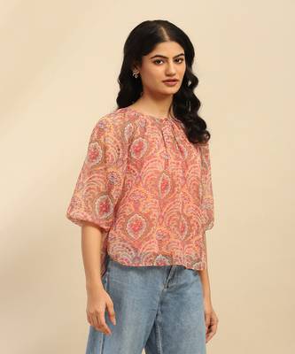 Peach cassandra peasant top with camisole 3