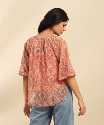 Peach cassandra peasant top with camisole 4