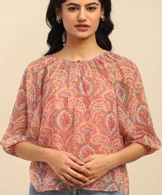 Peach cassandra peasant top with camisole 5