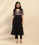 Black adira solid anarkali kurta with pant and dupatta