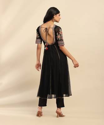 Black adira solid anarkali kurta with pant and dupatta 3