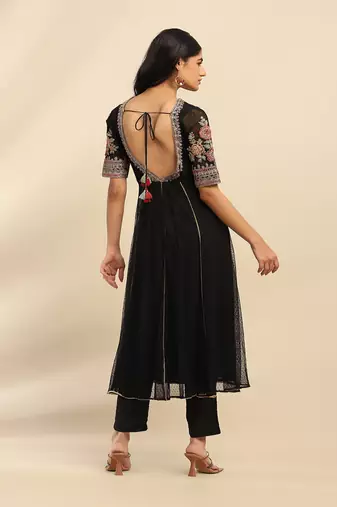 Black adira solid anarkali kurta with pant and dupatta