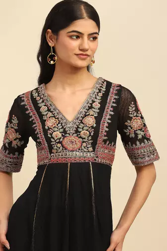 Black adira solid anarkali kurta with pant and dupatta