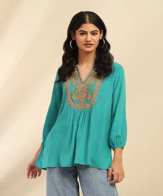 Turquoise blossoms kurti 1