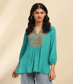 Turquoise blossoms kurti
