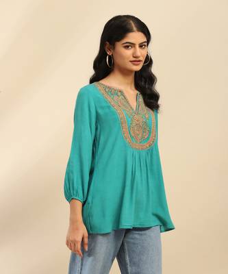 Turquoise blossoms kurti 2
