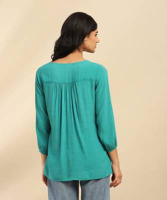 Turquoise blossoms kurti 3