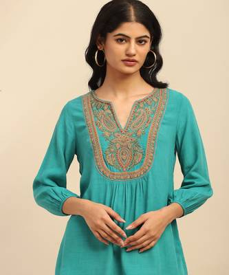 Turquoise blossoms kurti 5