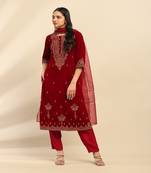 Maroon gianna velvet kurta with pant and dupatta
