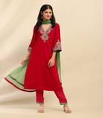 Magenta roobab velvet kurta with churidar and dupatta