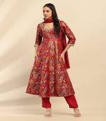 Red yasmine festive kurta with pant and dupatta