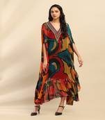 Multi color laurelle kaftan dress with camisole