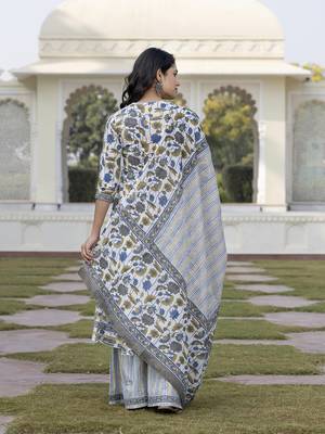 women blue and off white a-line kurta bottom and dupatta set 3