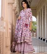 women pink and off white a-line kurta bottom and dupatta set