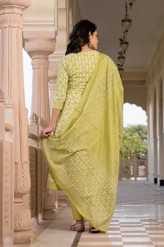 women green embroidered anarkali kurta bottom and dupatta set