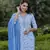 women blue embroidered straight kurta bottom and dupatta set