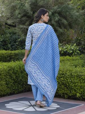 women blue embroidered straight kurta bottom and dupatta set 3