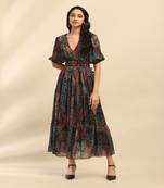 Black irises long dress