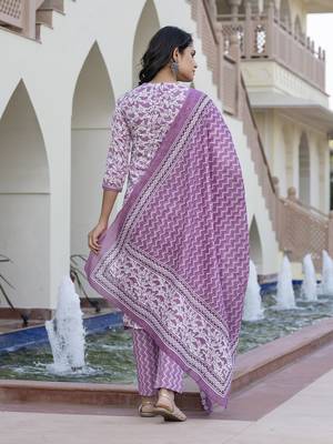 women mauve embroidered straight kurta bottom and dupatta set 3