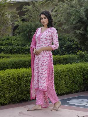 women pink embroidered straight kurta bottom and dupatta set 2