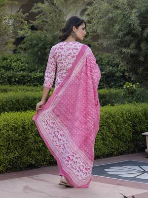 women pink embroidered straight kurta bottom and dupatta set 3