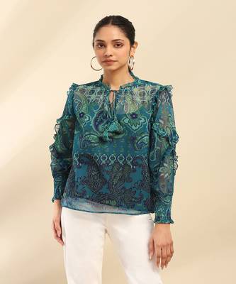 Denim blue cashmere peasant top with camisole 1