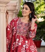 women maroon mirror work chikankari anarkali kurta bottom and dupatta set