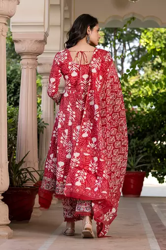 women maroon mirror work chikankari anarkali kurta bottom and dupatta set