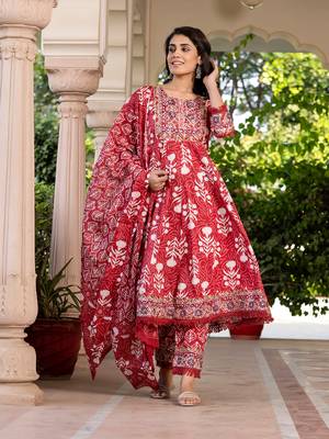 women maroon mirror work chikankari anarkali kurta bottom and dupatta set 5
