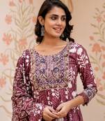 women brown mirror work chikankari anarkali kurta bottom and dupatta set