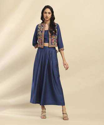 Blue mizuki jacket with bustier and palazzo co-ord set 1