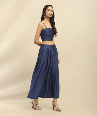 Blue mizuki jacket with bustier and palazzo co-ord set 2