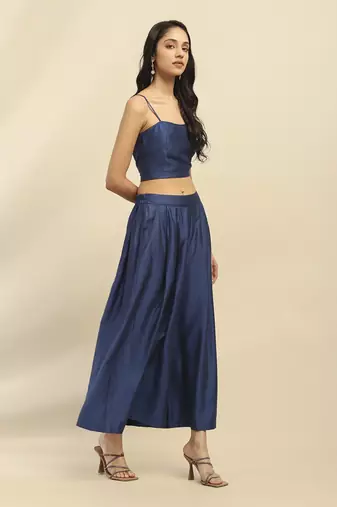 Blue mizuki jacket with bustier and palazzo co-ord set