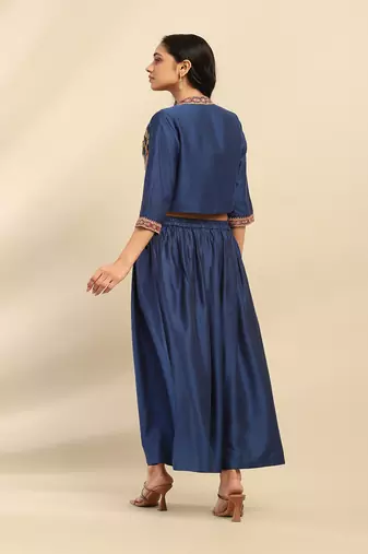 Blue mizuki jacket with bustier and palazzo co-ord set