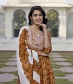 women mustard yellow chikankari anarkali kurta bottom and dupatta set