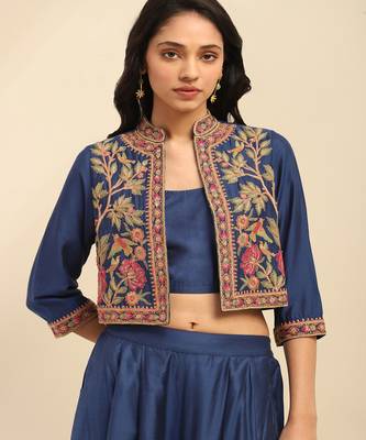 Blue mizuki jacket with bustier and palazzo co-ord set 4
