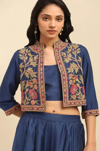 Blue mizuki jacket with bustier and palazzo co-ord set