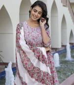 women grey chikankari anarkali kurta bottom and dupatta set